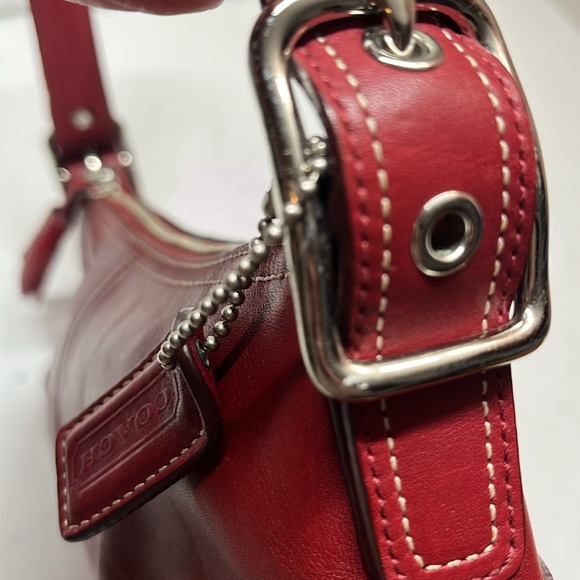 Coach 8A64 Hampton Mini Baguette Vintage Handbag Red Leather - Picture 7 of 10